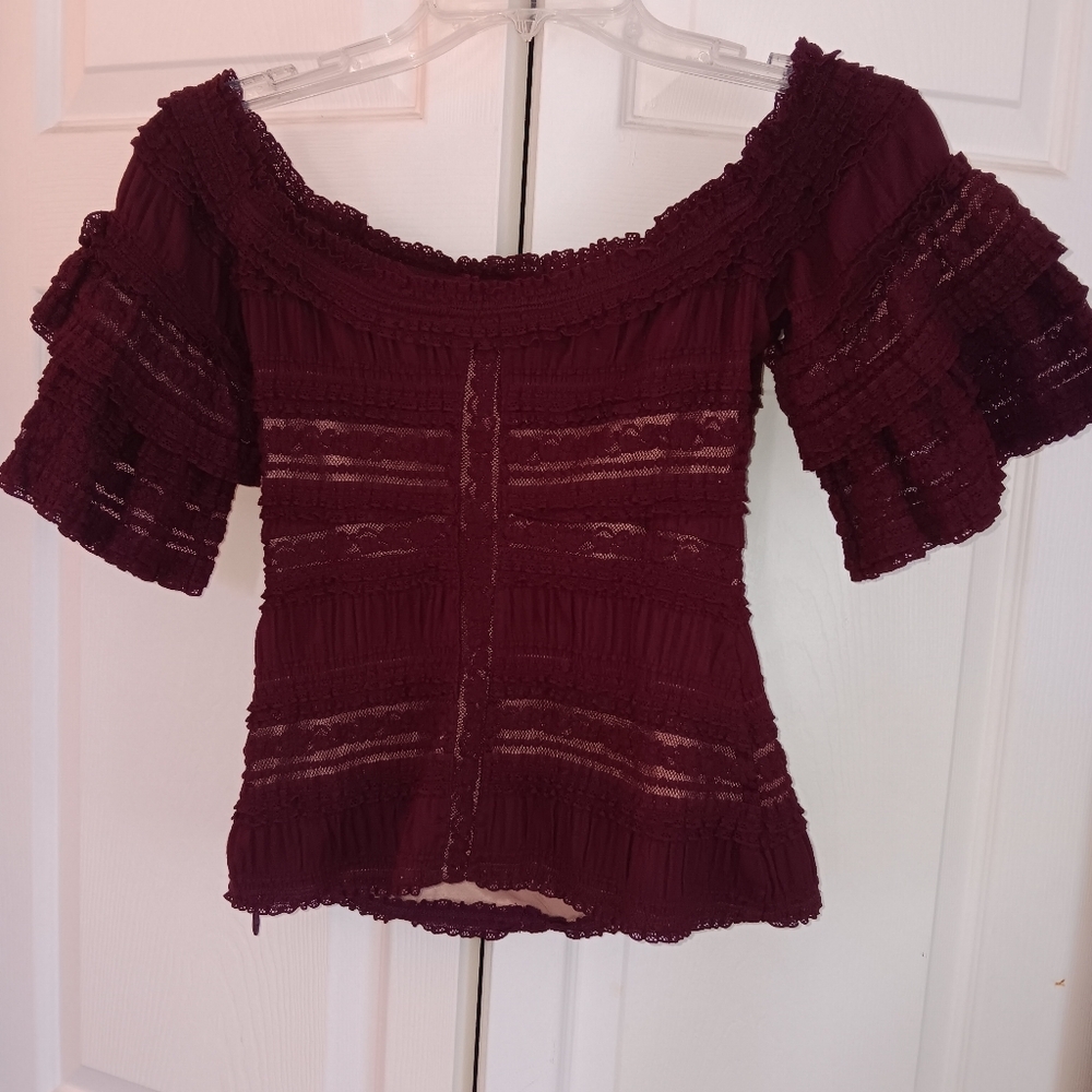 Cinq à Sept Burgundy Off-Shoulder Blouse - Picture 10 of 11
